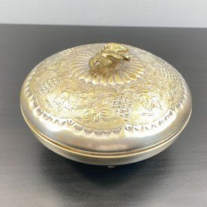 Round Metal Bowl, Small Vessel with Two Birds, Vintage Solid Dish, Handcrafted K